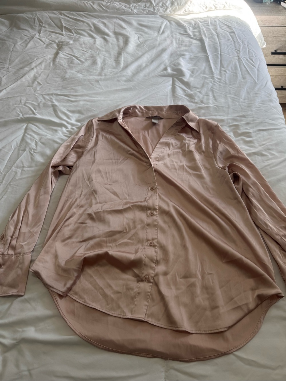 H&M Blush Pink Satin Button-Up Blouse